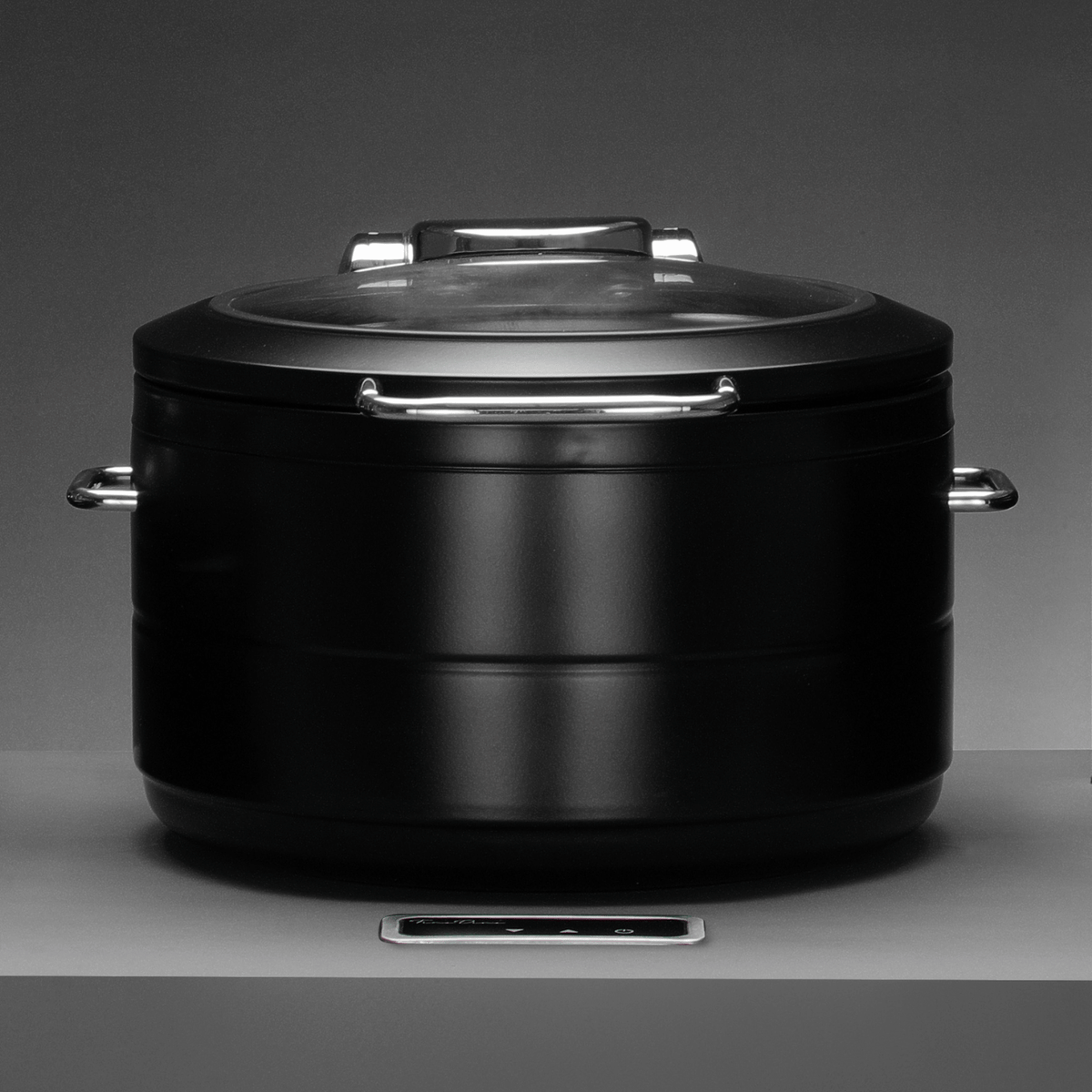 De Luxe Black Round Induction Chafing Dish with Glass Lid, 9L