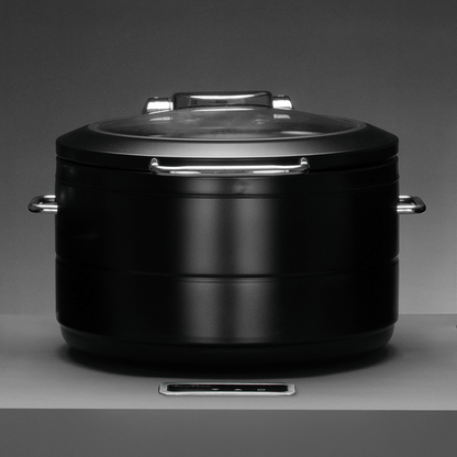 De Luxe Black Round Induction Chafing Dish with Glass Lid, 9L