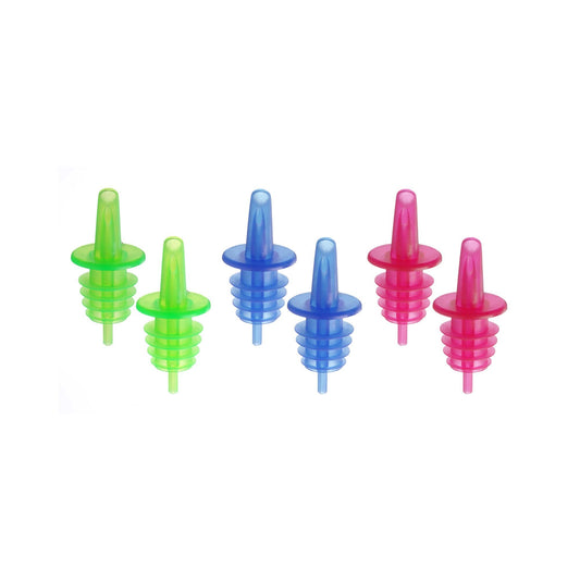 Set of 6 - EVA Free Flow Pourer fluorescent colours (2x blue, 2x red, 2x green)