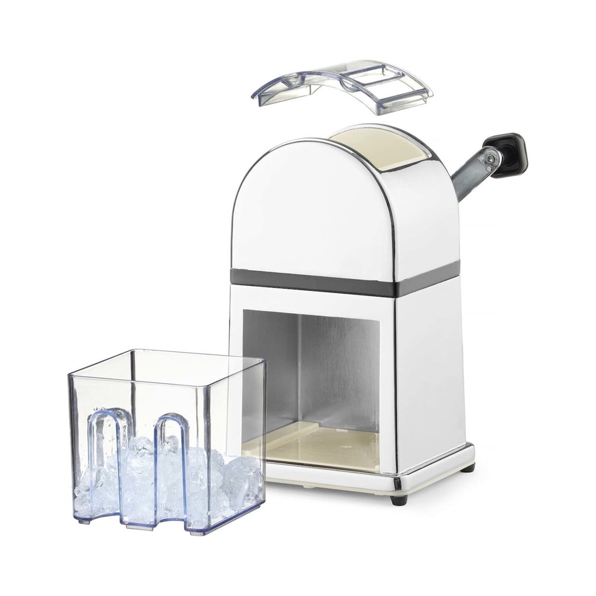 Chrome plated Zinc Alloy Ice Crusher w/ Plastic Container and Scoop, 140x160x(h)270mm