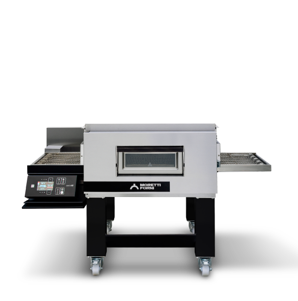 Moretti Forni T75E electric conveyor oven, front view on stand
