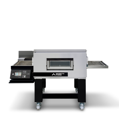 Moretti Forni T75E electric conveyor oven, front view on stand