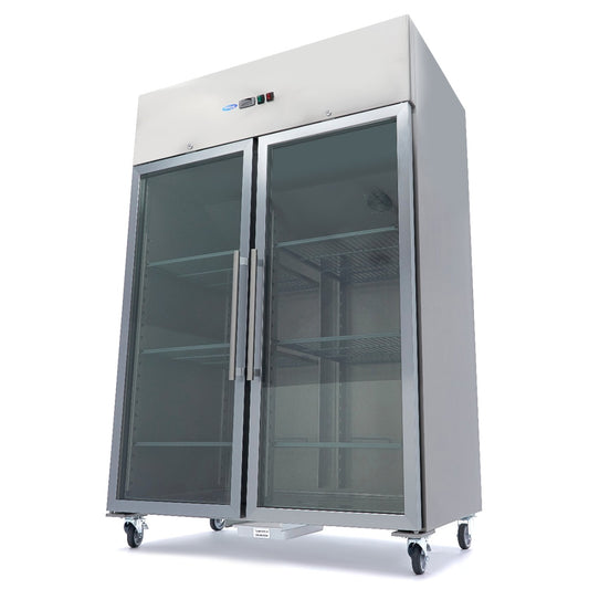 Maxima Upright Freezer, 1400 L, 2 Glass Doors, GN 2/1, 6 Shelves, product photo