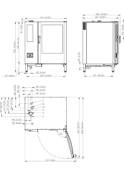 Retigo Orange Vision O 1221 i+ combi oven, technical dimension drawing