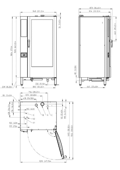Retigo Orange Vision O 2011 i+ combi oven, technical dimension drawing