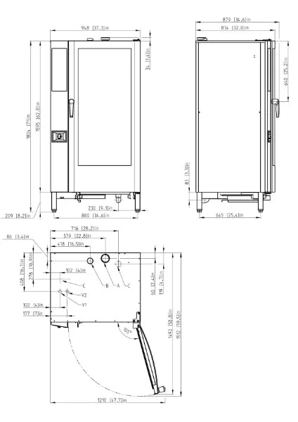 Retigo Orange Vision O 2011 i combi oven, technical dimension drawing