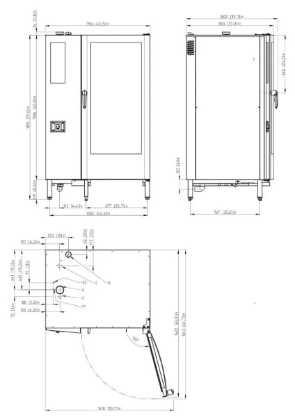 Retigo Orange Vision O 2021 i+ combi oven, technical dimension drawing