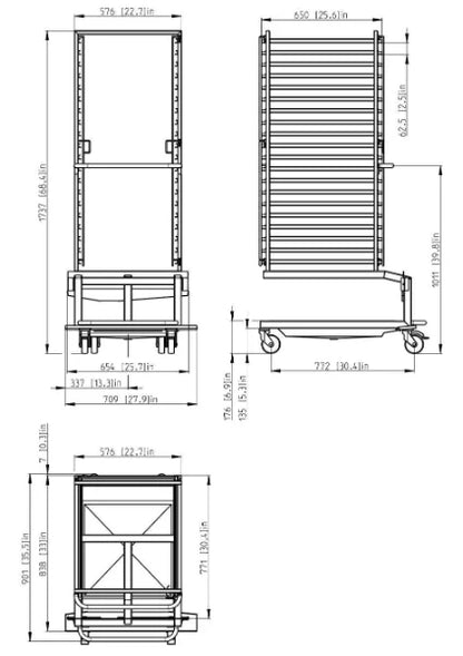 Retigo B 2021 GN loading trolley, technical dimension drawing