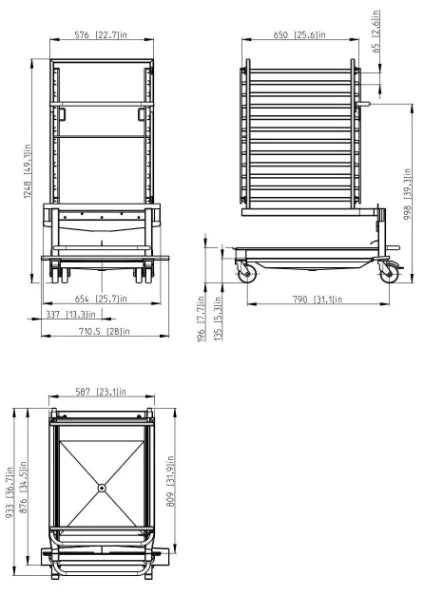Retigo O 1221 GN loading trolley, technical dimension drawing