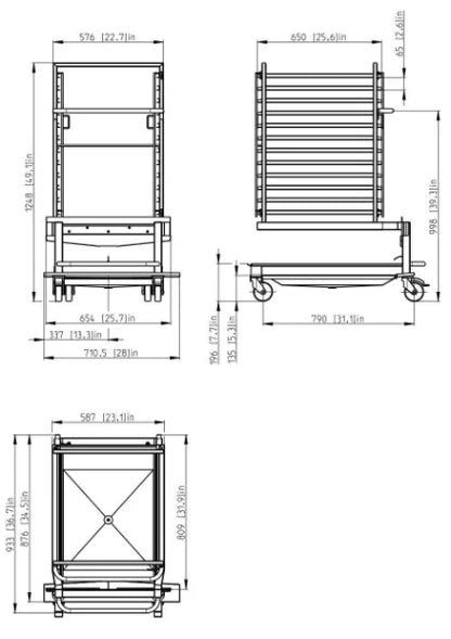 Retigo O 1221 GN loading trolley, technical dimension drawing