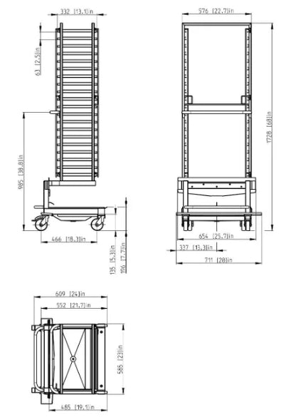 Retigo O 2011 GN loading trolley, technical dimension drawing