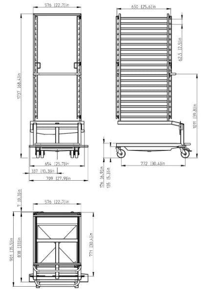 Retigo O 2021 GN loading trolley, technical dimension drawing