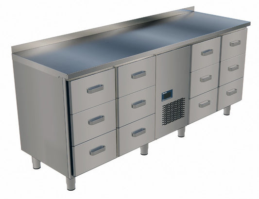 Vitrum cold table CT20.3.3.MB.3.3.B with four three-drawer GN 1/1-150 blocks