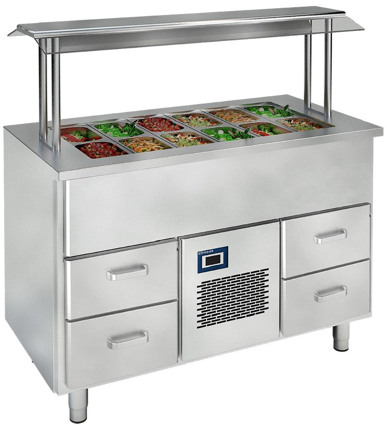 Vitrum cooling well CTV12.2.M.2.L with drawers, sneeze guard and GN topping rail