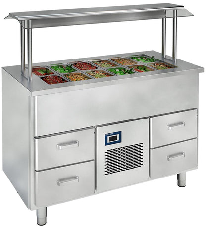 Vitrum cooling well CTV12.2.M.2.L with drawers, sneeze guard and GN topping rail