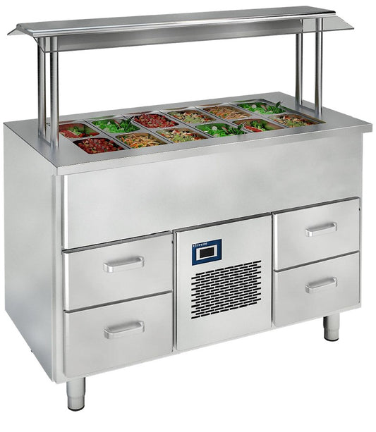 Vitrum cooling well CTV12.2.M.2.L with drawers, sneeze guard and GN topping rail
