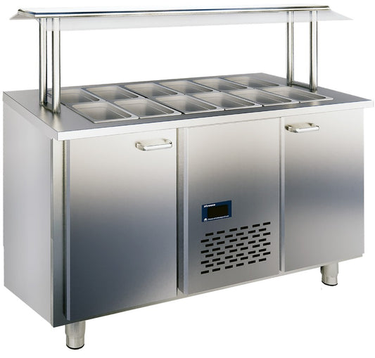 Vitrum cooling well CTV12.1.M.1.L with two doors, sneeze guard and GN topping rail
